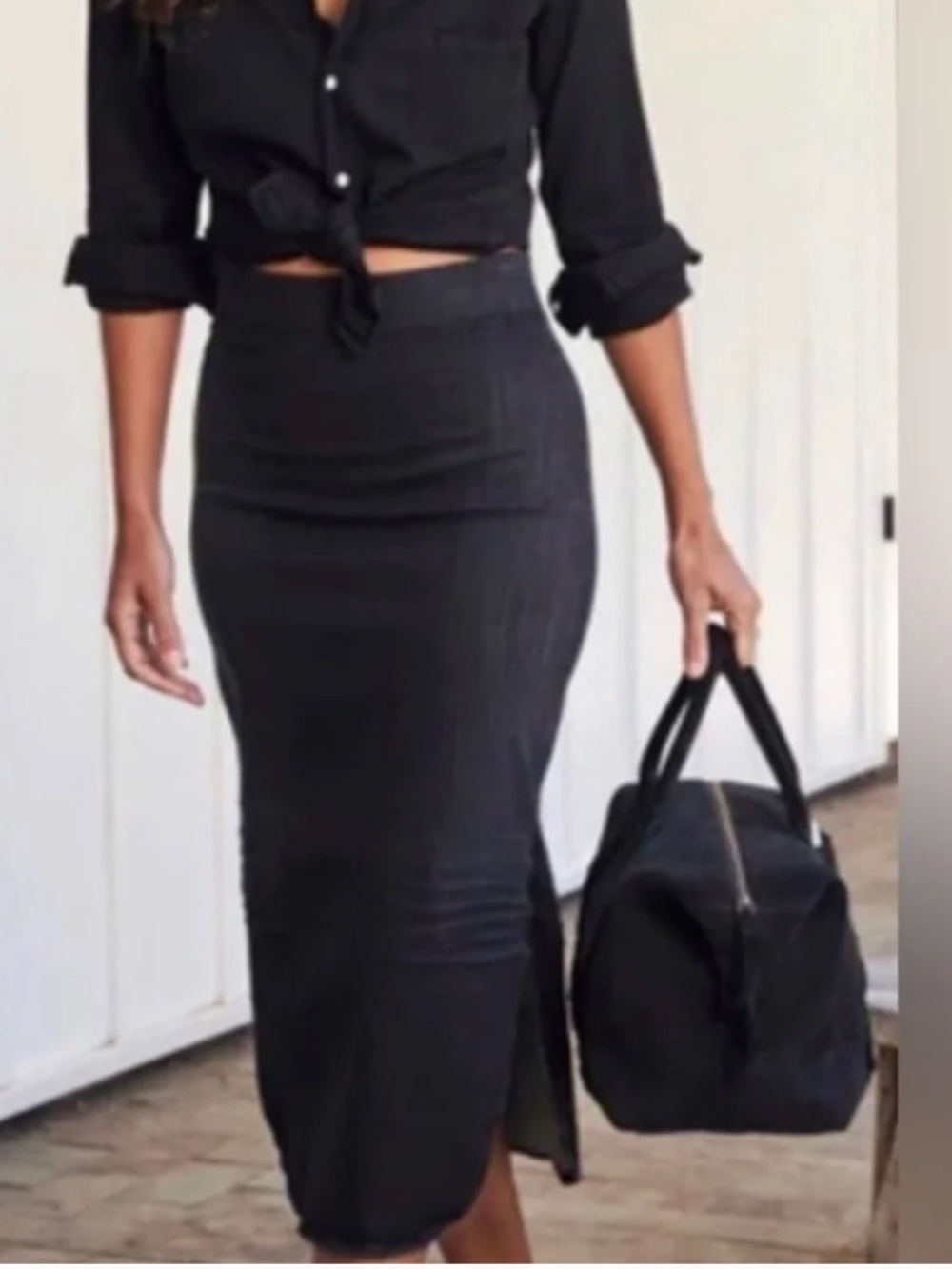 Frank & Eileen Donegal Washed Blk Denim Midi Skirt Italian Performance Denim 12